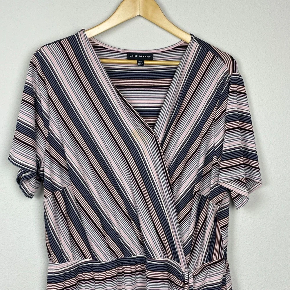 Lane Bryant Surplice Maxi Dress‎ Women's Sz 18/20 Striped Jersey Casual Ruched